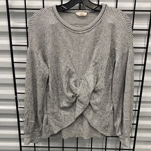 Hummingbird Gray Waffle Knit Twist-Front Long Sleeve Top